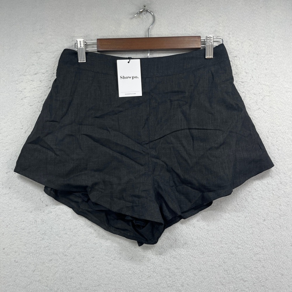 Showpo Shorts Womens 8 Black Zanrie Mini Flare High Waist Linen Bamboo Coastal